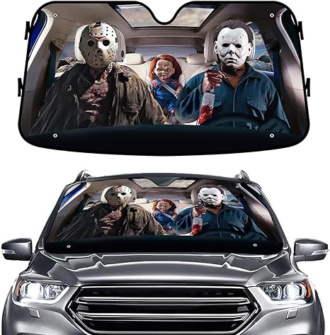 Horror Movie Character Windshield Sun Shade for Car SUV Truck (55x30 inches), Sun Shade Windshield, Shades for Windows, Protector Blocks UV, Chritsmas Car Decor - sugar skull car sunshade for windshield
