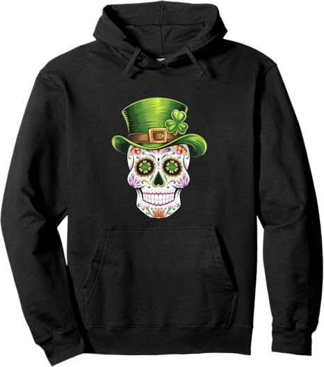 St. Pat's Sugar Skull - sugar skull hoodie mens