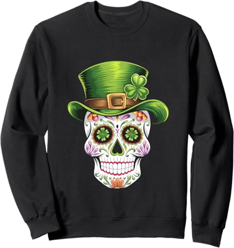 St. Pat's Sugar Skull - sugar skull sweatshirt womens