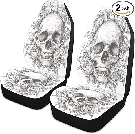 Sugar Skull Car Seat Covers Set of 2 Auto Front Seats Protector High Stretch Back Easy Install Bucket Seat Cover for Car, SUV, Truck - sugar skull car seat covers set