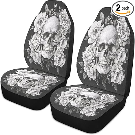 Sugar Skull Car Seat Covers Set of 2 Auto Front Seats Protector High Stretch Back Easy Install Bucket Seat Cover for Car, SUV, Truck - sugar skull car seat covers set