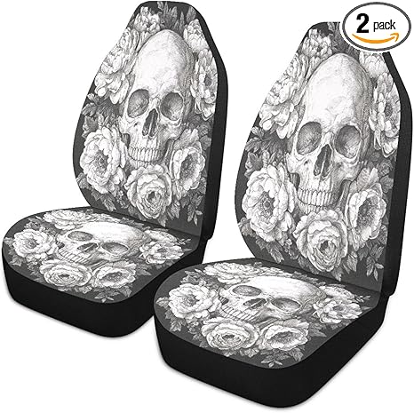 Sugar Skull Car Seat Covers Set of 2 Auto Front Seats Protector High Stretch Back Easy Install Bucket Seat Cover for Car, SUV, Truck - sugar skull car seat covers set