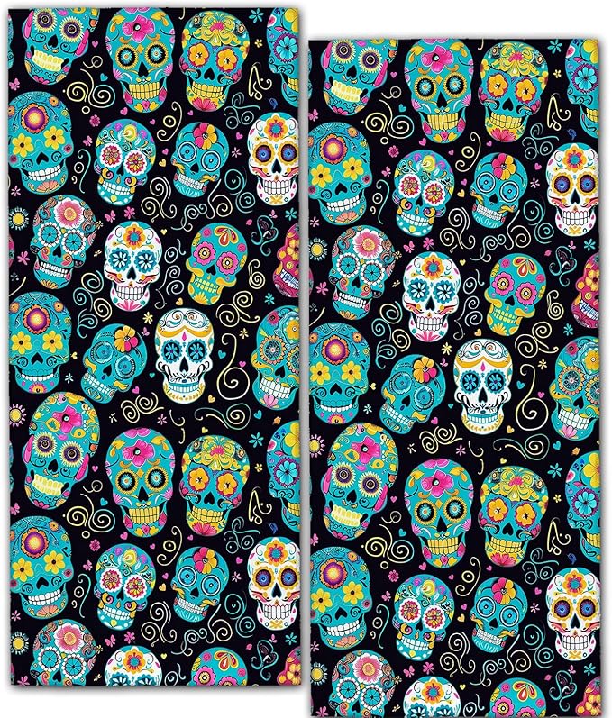Sugar Skull 2 Pack Hand Towels,14.5x28 Inch,Day of The Dead Kitchen Dish Towel Set Decor,Polyester,Absorbent,Versatile Decorative Handtowel for Bath,Bathroom,Laundry Room,Handtowels Gifts - sugar skull beach towel