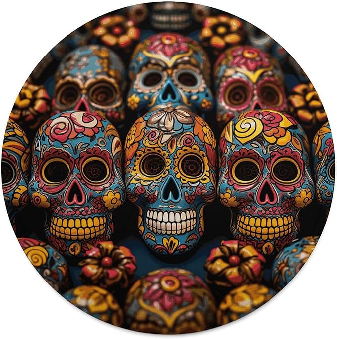 Round Colorful Sugar Skulls Beach Blanket Yoga Mat Meditation Picnic Rug Modern Boho Throw Blanket Microfibre Cotton Picnic Towel Circular Tapestry FoHome Decor - sugar skull yoga mat