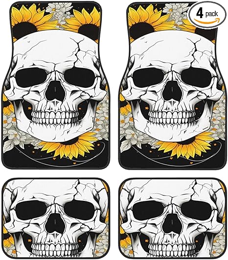 Floor Mats for Cars Full Set Sunflower Sugar Skull Automotive Car Mats Velvet Floor Mat Carpet Universal Fit for SUV Sedan Car Van - sugar skull car floor mats