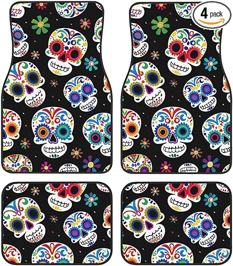 Floor Mats for Cars Full Set Mexican Sugar Skull Automotive Car Mats Velvet Floor Mat Carpet Universal Fit for SUV Sedan Car Van - sugar skull car floor mats