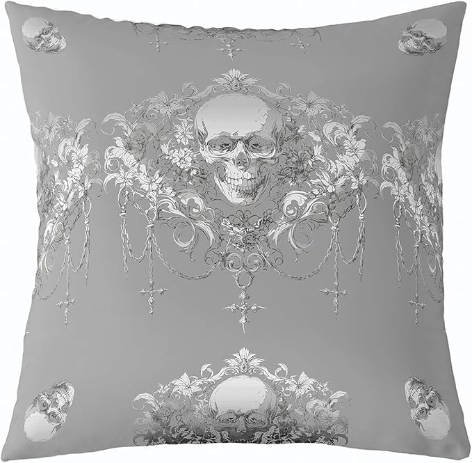 Erosebridal Gothic Throw Pillow Cover 18x18 Inch for Sofa Bed Couch,Goth Sugar Skull Pillow Cover Home Room Decor,Grey Damask Cushion Cover,Bohemian Vintage Floral Decorative Pillow Cover - sugar skull throw pillow