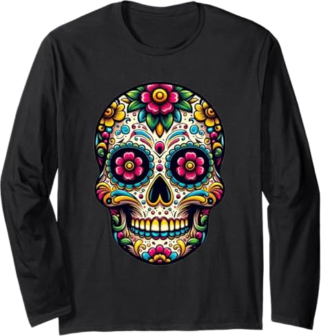Floral Sugar Skull Rose Flowers Mycologist Gothic - sugar skull long sleeve shirt mens