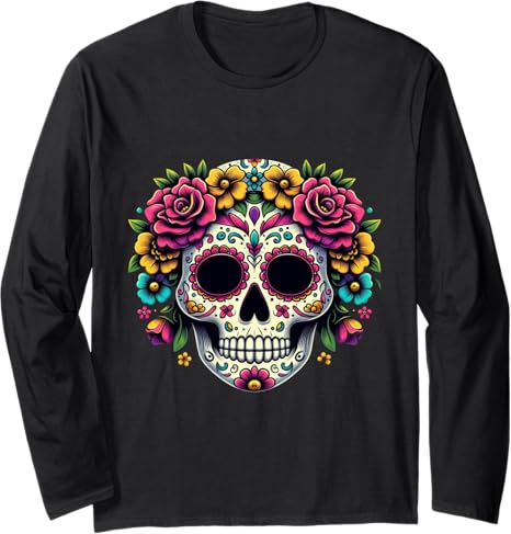 Floral Sugar Skull Rose Flowers Mycologist Gothic - sugar skull t-shirt womens