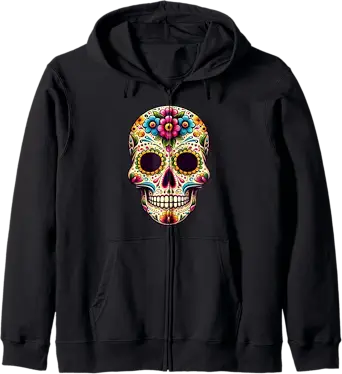 Floral Sugar Skull Rose Flowers Mycologist Gothic - sugar skull zip up hoodie mens