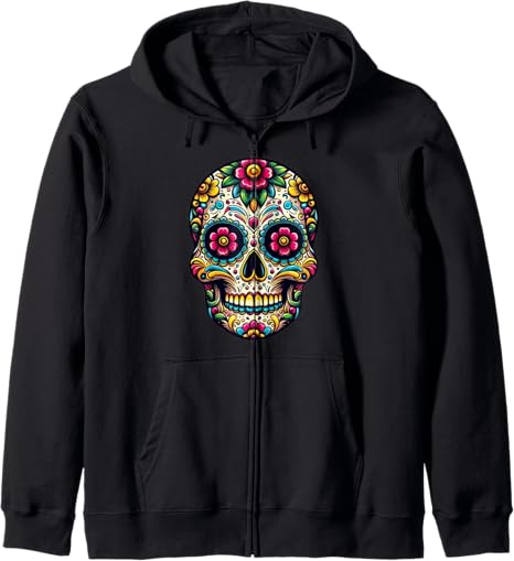 Floral Sugar Skull Rose Flowers Mycologist Gothic - sugar skull zip up hoodie mens