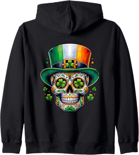 Irish Sugar Skull Day Of Dead Designs - sugar skull zip up hoodie mens