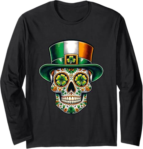 Irish Sugar Skull Day Of Dead Designs - sugar skull long sleeve shirt mens
