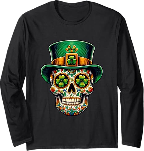 Irish Sugar Skull Day Of Dead Designs - sugar skull long sleeve shirt mens