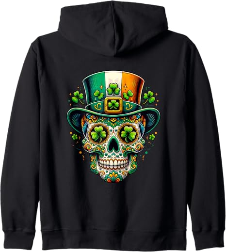 Irish Sugar Skull Day Of Dead Designs - sugar skull zip up hoodie mens