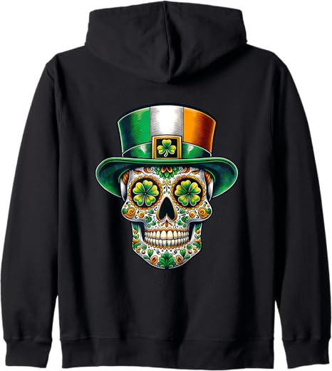 Irish Sugar Skull Day Of Dead Designs - sugar skull zip up hoodie mens