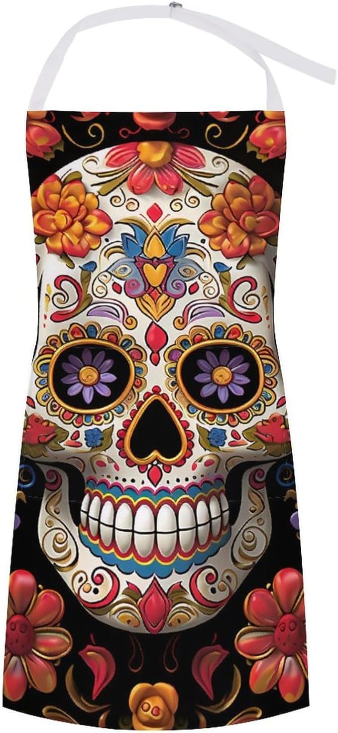 Sugar Skulls Aprons for Women with Pockets Aprons for Men Women Aprons for Cooking Kitchen Apron Cooking Apron Chef Apron Server Apron Gardening Apron Waitress Apron - sugar skull apron for women