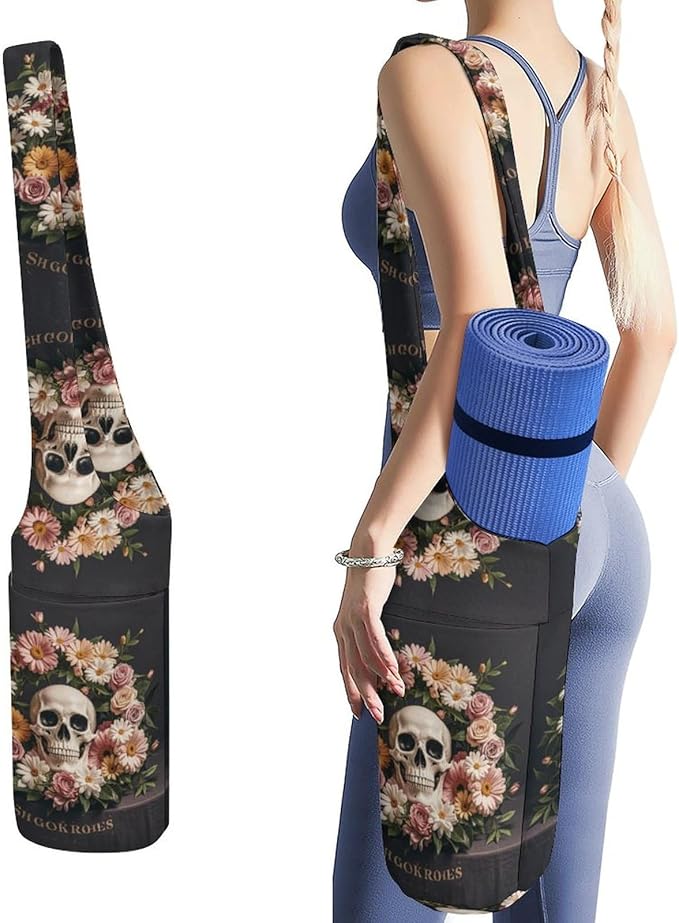 Yoga Mat Bags for Women Bonsai Tree Sugar Skull Yoga Mat Storage Bag Exercise Yoga Mat Carrier Bag for Most Yoga Mats to Gym Class Beach Park Travel - sugar skull yoga mat