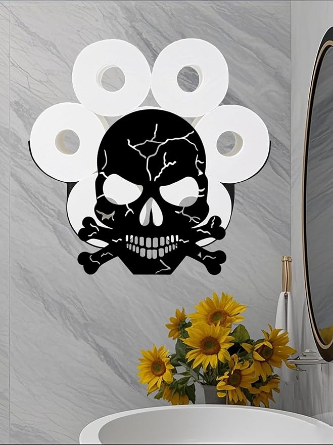 Sugar Skull Toilet Tissue Holder,Animal Paper Holders,Decorative Metal Papers Holder,Funny Toilet Animal Storage for Bathrooms,Bathroom Paper Organizer for Extra 8 Rolls Wall Mounted Art Decor - sugar skull canvas wall art