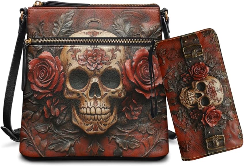 Leather Crossbody Purse Set for Women Girls, Multi Pockets Hobo Bag with PU Wristlet Wallet - sugar skull handbags for sale
