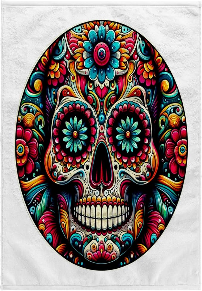 3dRose, Colorful Pop Art of A Sugar Skull, 15x22 Hand Towel - sugar skull beach towel