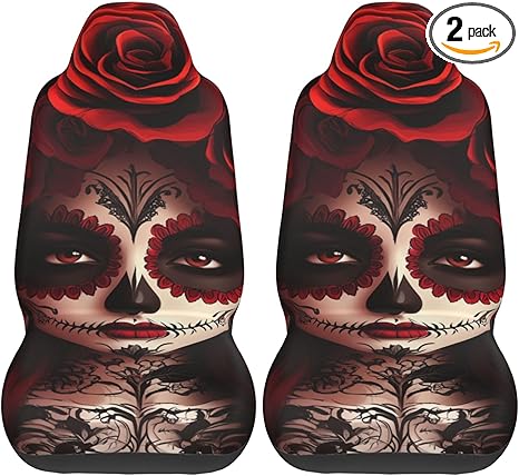 2 Pack Mexico-Sugar-Skull-Rose Car Seat Covers, Elastic Automotive Seat Slipcovers, Protects Seats from Stains and Pets, Good for Everyday Use - sugar skull car pet seat cover
