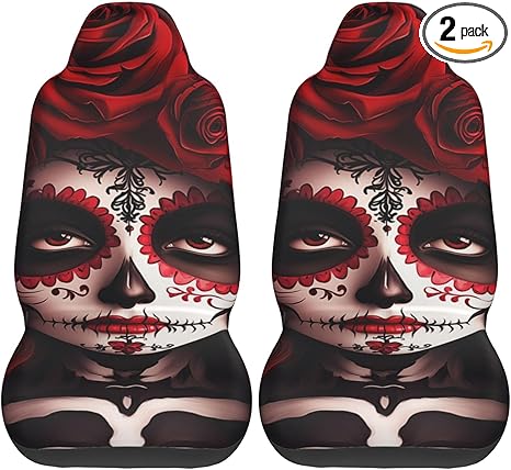 2 Pack Mexico-Women-Sugar-Skull Car Seat Covers, Elastic Automotive Seat Slipcovers, Protects Seats from Stains and Pets, Good for Everyday Use - sugar skull car pet seat cover