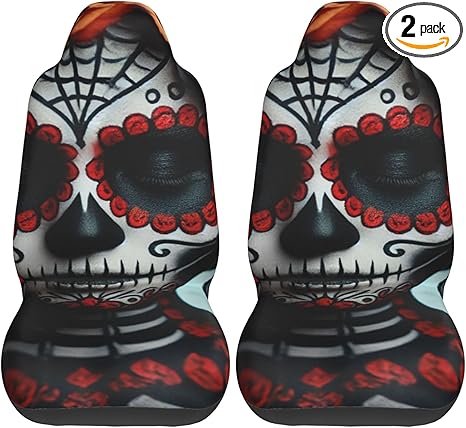 2 Pack Sugar-Skull-Roses Car Seat Covers, Elastic Automotive Seat Slipcovers, Protects Seats from Stains and Pets, Good for Everyday Use - sugar skull car pet seat cover