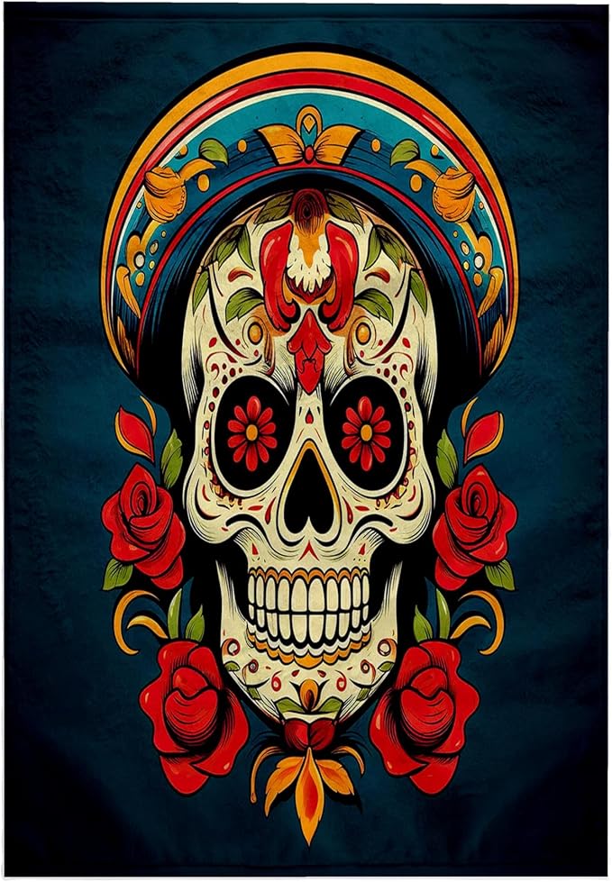 3dRose, Colorful Sugar Skull with Floral Patterns and Vibrant Details, 15x22 Hand Towel - sugar skull beach towel