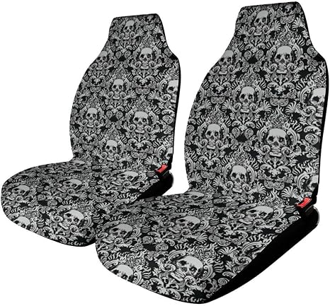 Gothic Skull Print Car Seat Cover Universal Car Accessories Front Seats Cushion Protector Fit Most Vehicle - sugar skull car seat covers set