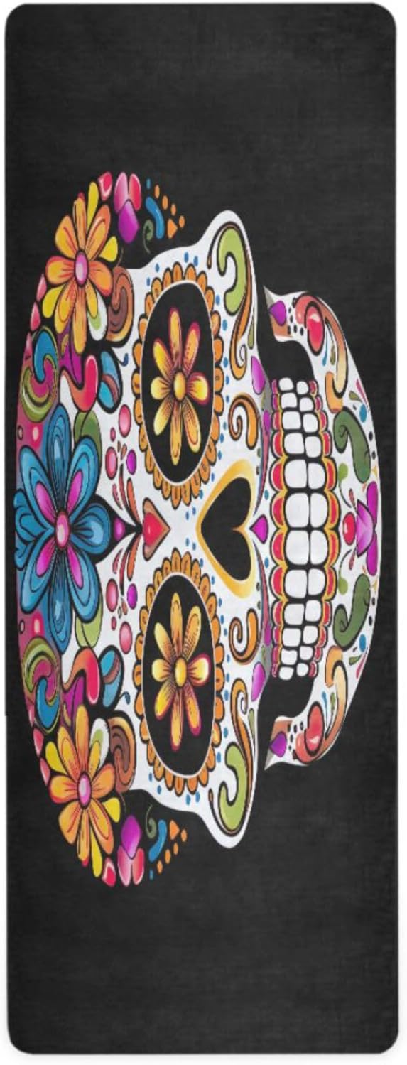 Mexican Sugar Skull Yoga Mat Thick Non Slip Yoga Mat Workout Mat for Men Women, Exercise & Exercise Mat for Home Gym, Yoga, Pilates, Stretching, and Floor - sugar skull yoga mat