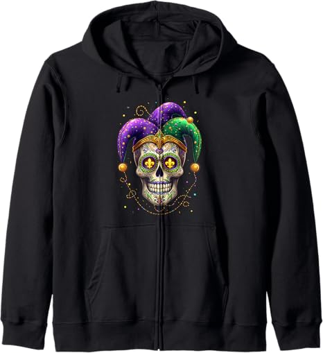 Mardi Gras Sugar Skull Costume Parade Carnival Tee - sugar skull zip up hoodie mens