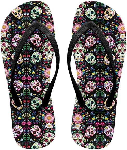 Tomeusey - sugar skull flip flops womens