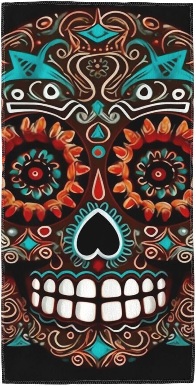 Sugar Skulls Day of The Dead Hand Towels Absorbent Decorative Bathroom Towel Soft Microfiber Face Towel Dish Kitchen Towels for Bathroom Kitchen Hotel Spa Bath Towels 12"X24" - sugar skull beach towel