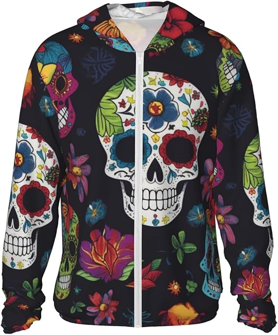 SDTYKHJ - sugar skull zip up hoodie mens