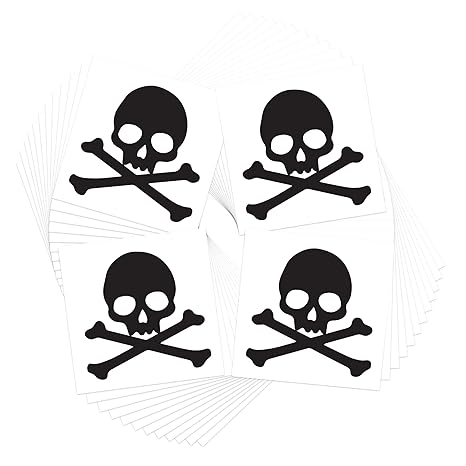 Skull & Crossbones Temporary Tattoos/Black/Perfect for Pirate Themed Events - Halloween - Sporting Events/Skin Safe/Removable (48-Pack) - sugar skull temporary tattoo