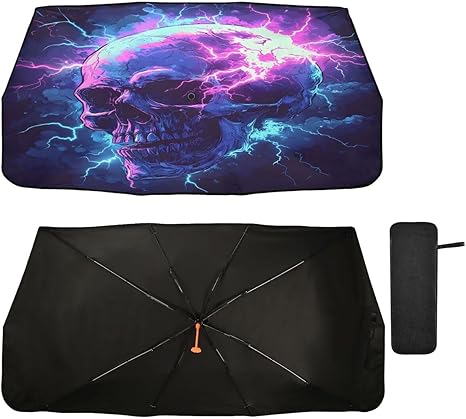 ALAZA Fantasy Magic Sugar Skull Car Umbrella Cover Foldable Windshield Shade for Car Car Front Window Blocks UV Rays - sugar skull car sunshade for windshield