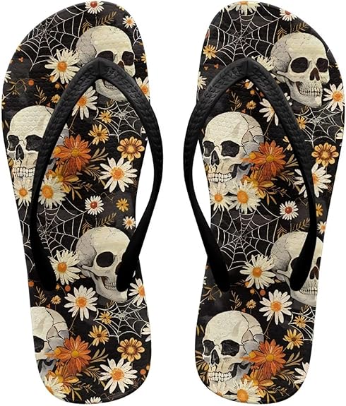 Doojoayie - sugar skull flip flops womens