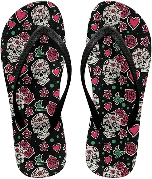Fuojuvelie - sugar skull flip flops womens