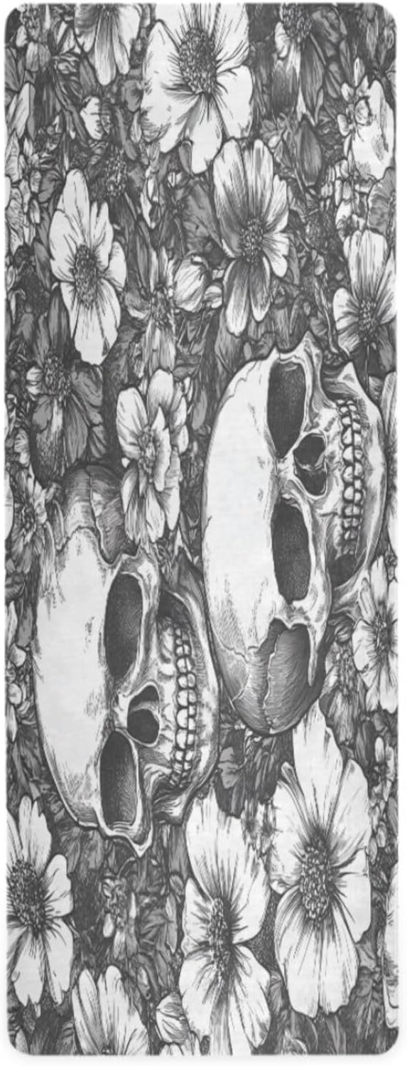 Skull Flower Yoga Mat Durable & Thick Gym Fitness Mat,Non Slip Natural Rubber Yoga Mat for Yoga, Pilates & Floor Workouts - sugar skull yoga mat