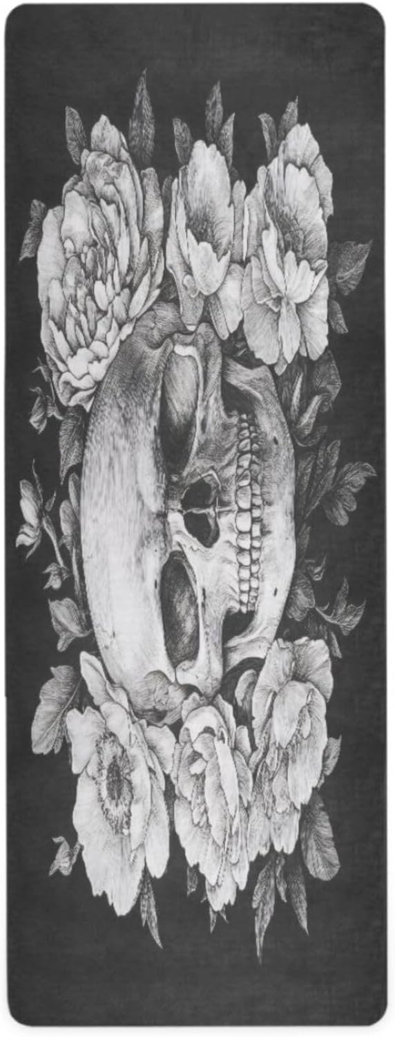 Sugar Skull Yoga Mat Durable & Thick Gym Fitness Mat,Non Slip Natural Rubber Yoga Mat for Yoga, Pilates & Floor Workouts - sugar skull yoga mat