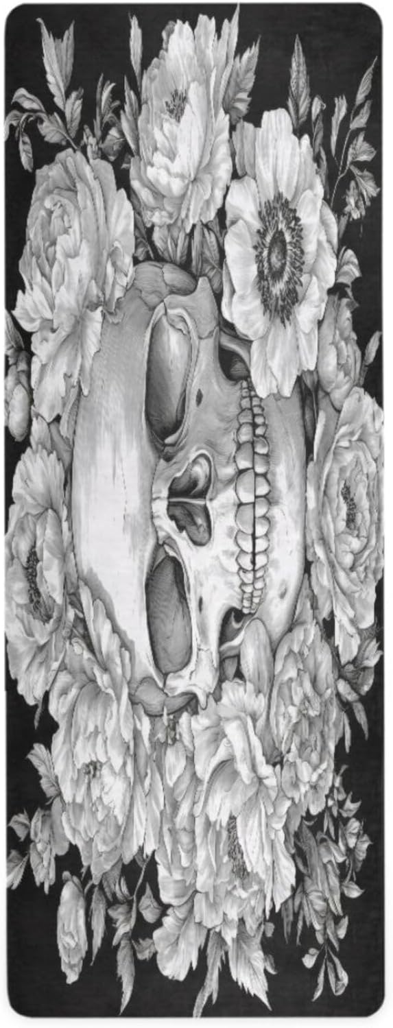 Sugar Skull Yoga Mat Durable & Thick Gym Fitness Mat,Non Slip Natural Rubber Yoga Mat for Yoga, Pilates & Floor Workouts - sugar skull yoga mat