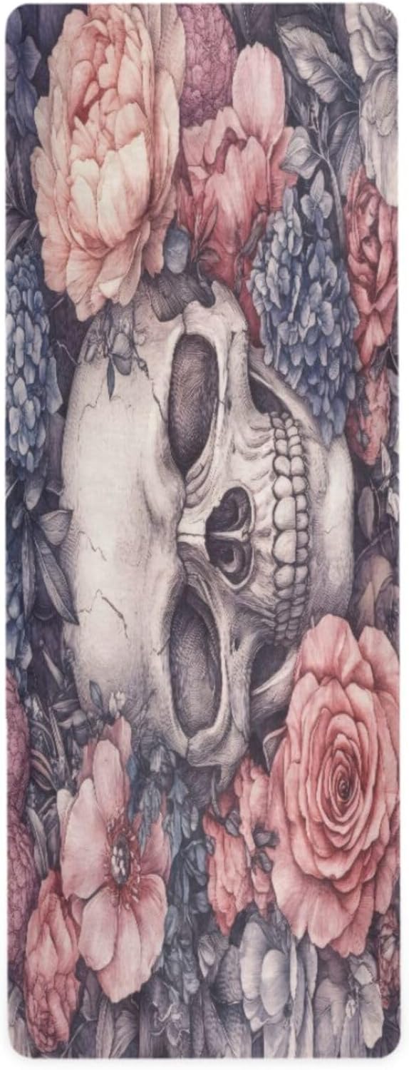 Sugar Skull Yoga Mat Durable & Thick Gym Fitness Mat,Non Slip Natural Rubber Yoga Mat for Yoga, Pilates & Floor Workouts - sugar skull yoga mat