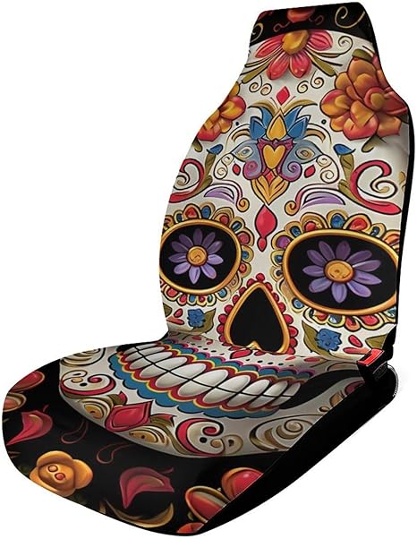 Car Seat Cover Sugar Skulls Printed Interior Accessories Automotive Interior Covers Washable Car Seat Cover - sugar skull car seat covers set