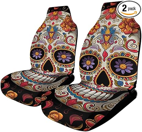 Car Seat Cover Sugar Skulls Printed Interior Accessories Automotive Interior Covers Washable Car Seat Cover Fit Automotive SUV Sedan Van - sugar skull car seat covers set