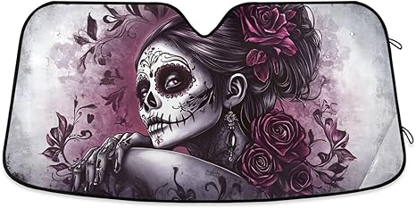 Gothic Sugar Skull Car Windshield Sunshade Foldable Sun Shade for Sedans SUV Truck Cute Funny Reflective Sun Sheild Keep Vehicle Cool Size M - sugar skull car sunshade for windshield