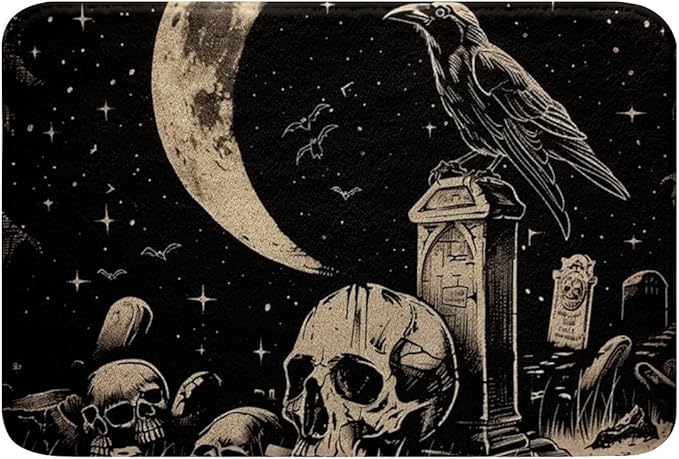 jejeloiu Sugar Skull Bathroom Rugs 16"x24" Gothic Skull Bath Mats Raven Bath Rugs for Shower Tub Bathroom Accossories - sugar skull toilet mat set