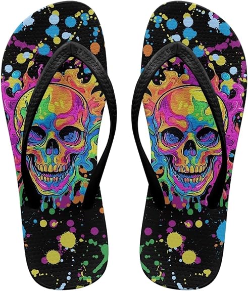 UNICEU - sugar skull flip flops womens
