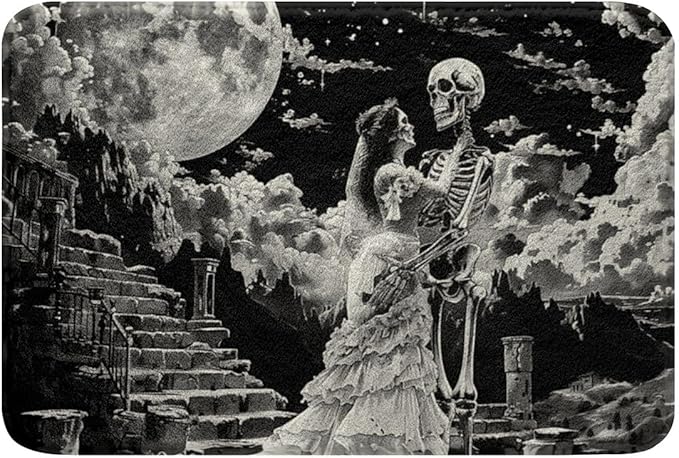 Erosebridal Sugar Skull Bathroom Rugs 16"x 24",Romantic Skeleton Couple Bath Mat,Glitter Starry Sky Stars Doormats Floor Mats,Trippy Skull Bones Floor Rug Carpets,Floor Non Slip - sugar skull area rug