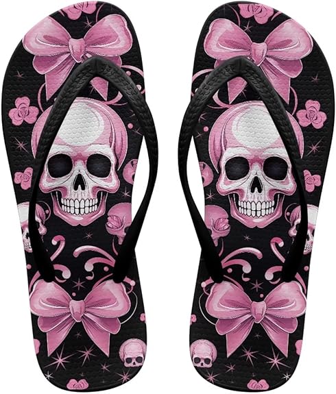Chririnla - sugar skull flip flops womens